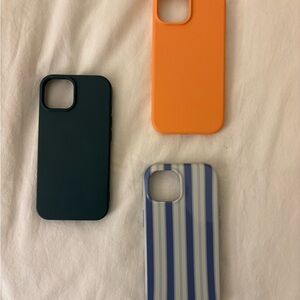 Stylish Phone Case Set - Black, Orange, Blue Striped
